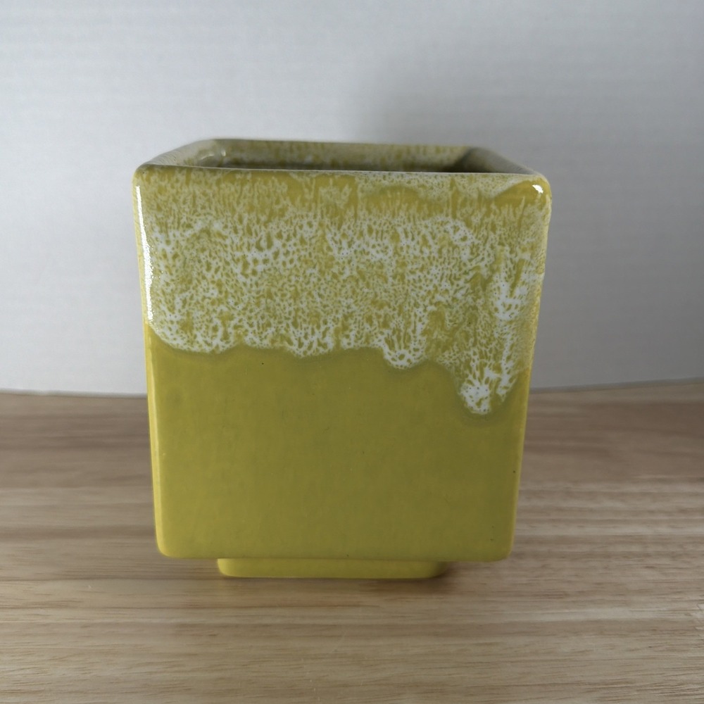Gonder Rectangle Low Planter Drip Glaze 706 1940s Ohio Pottery Green Foam Signed